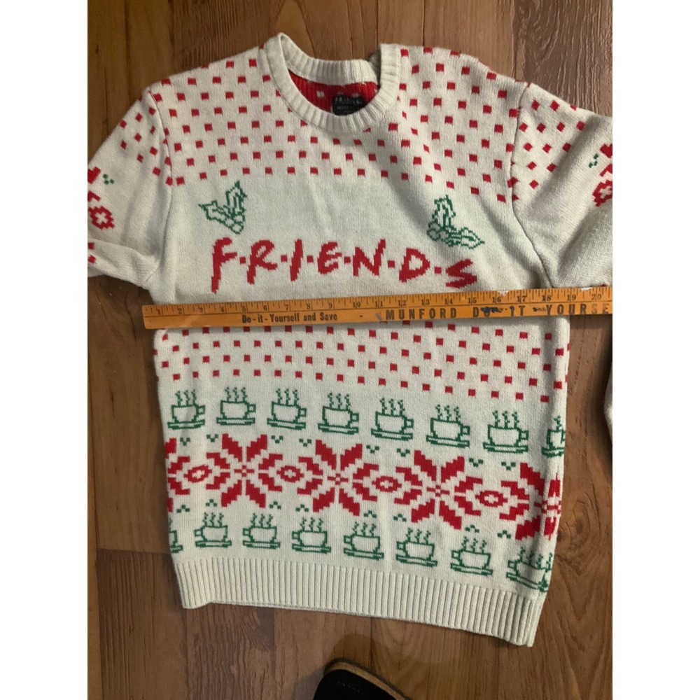 Friends The Television Series Holiday Ugly Christmas Sweater Cream Red Green M - Picture 4 of 6